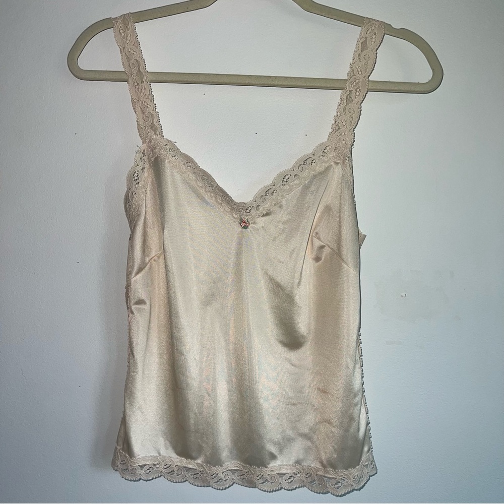 Vintage Olga Cream Satin Chemise with Lace Trim